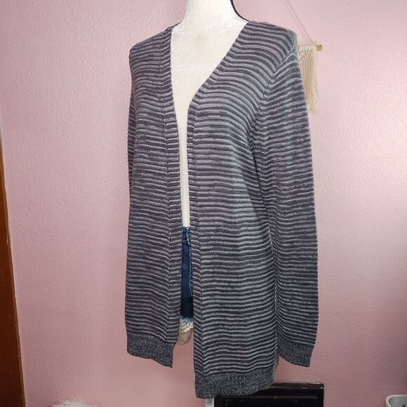 Maurices | Gray Striped Open Front Cardigan Sweater Large - Picture 2 of 7